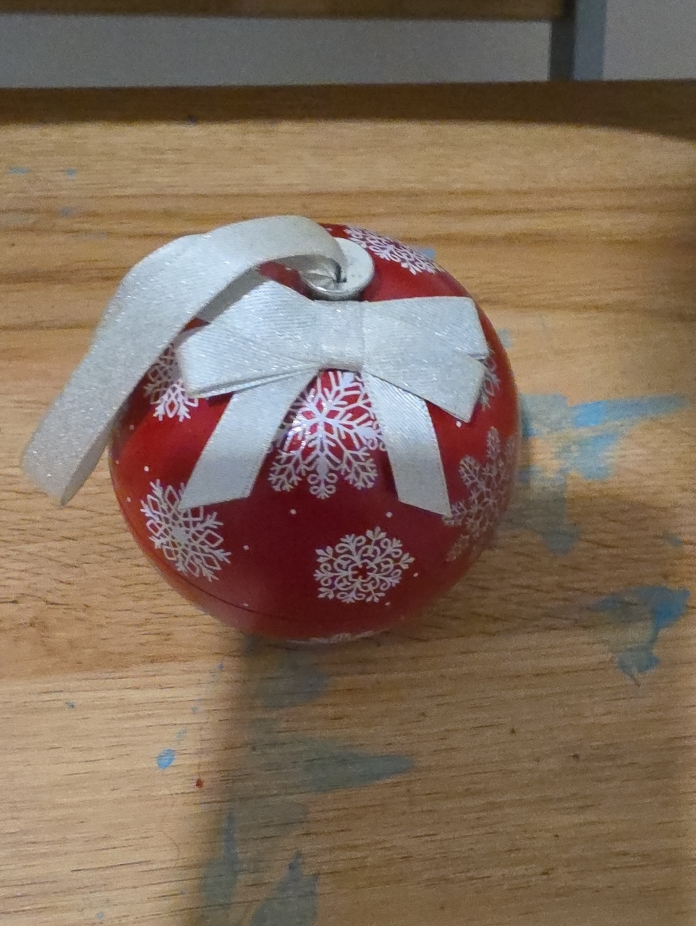 Red Snowflake Holiday Ornament with Silver Bow